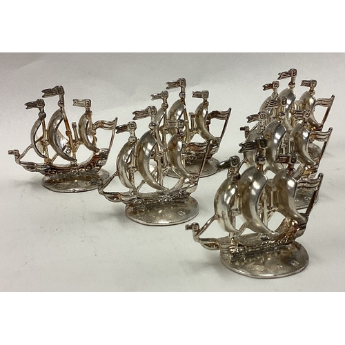 510 - OF NAUTICAL INTEREST: A fine set of six silver menu holders. Approx. 119 grams. Est. £150 - £200.