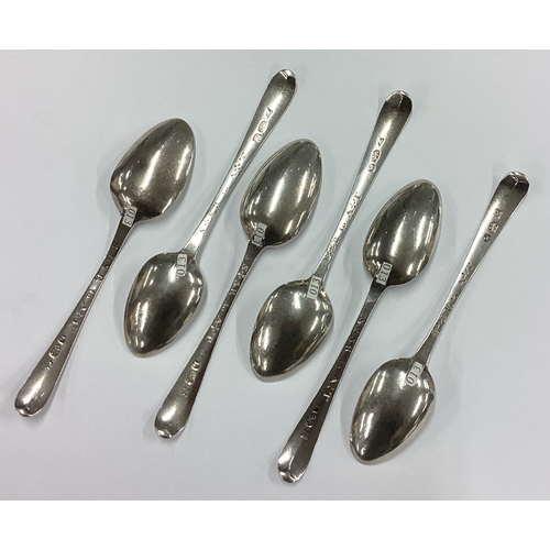 587 - HESTER BATEMAN: A fine and rare set of six silver bright-cut spoons. London 1783. Approx. 64 grams. ... 