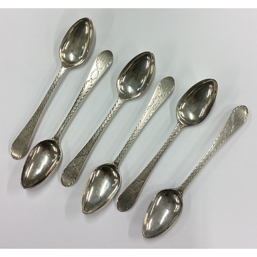 588 - NEWCASTLE: A fine and rare set of six silver bright-cut spoons. Circa 1790. By Thomas Watson. Approx... 