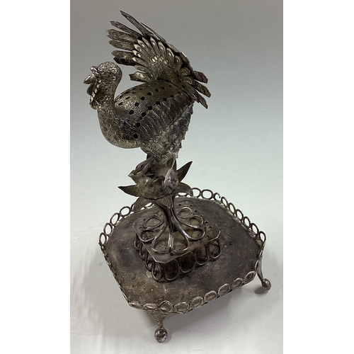 61 - An early 19th Century silver toothpick holder in the form of a turkey. Approx. 128 grams. Est. £200 ... 