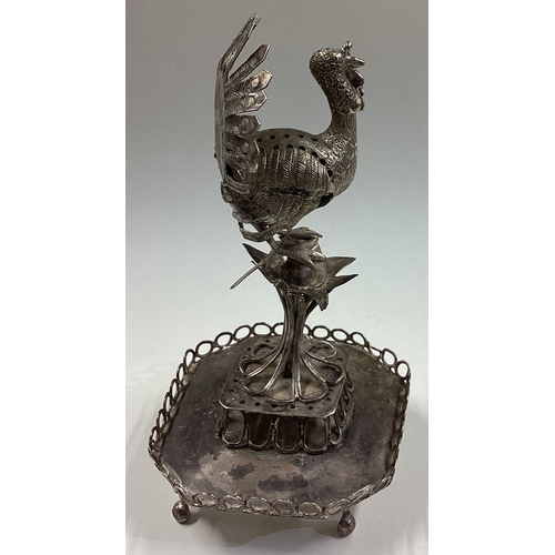 61 - An early 19th Century silver toothpick holder in the form of a turkey. Approx. 128 grams. Est. £200 ... 