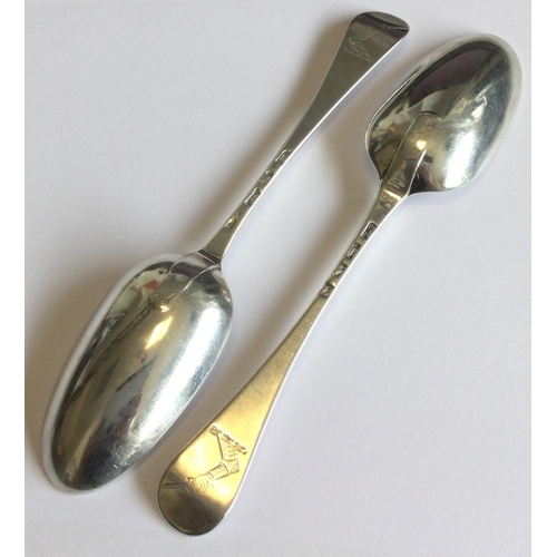 782 - A fine pair of 18th Century silver crested bottom marked spoons. London 1757 / 1758. By James Tookey... 