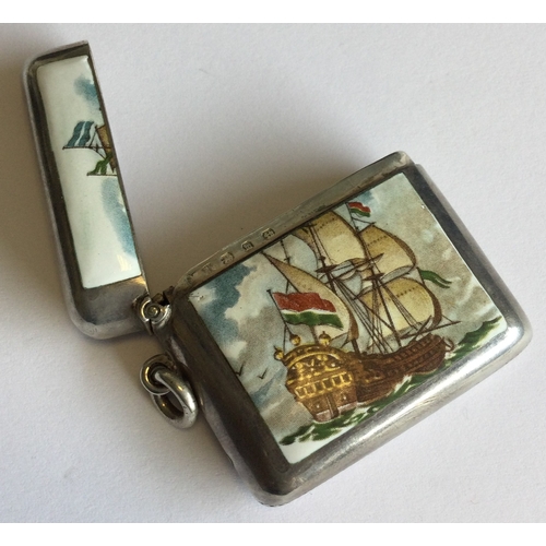 792 - OF NAUTICAL INTEREST: A rare silver and enamelled vesta case. Birmingham 1896. By Matthew John Jessi... 