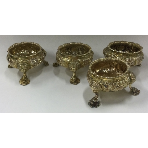 417 - A set of four George III silver gilt salts with chased decoration. London 1812. By William Pitts. Ap... 