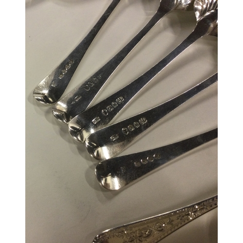 568 - A good set of ten George III bright-cut silver dessert spoons with fluted bowls. By Crossley, Eley &... 