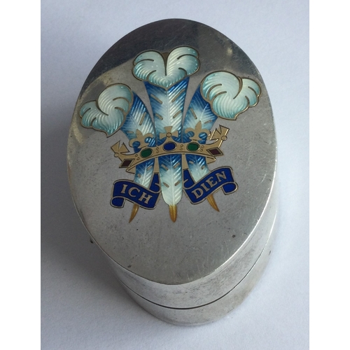 1 - A silver and enamelled box with hinged lid to gilt interior depicting the Prince of Wales' Feathers.... 