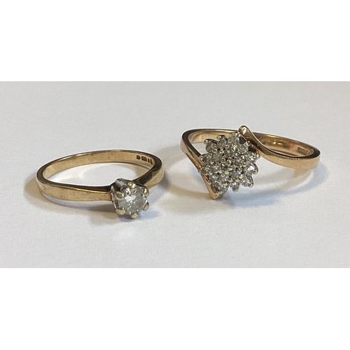 813 - Two 9 carat diamond set rings in claw setting. Approx. 4 grams. Est. £50 - £80.