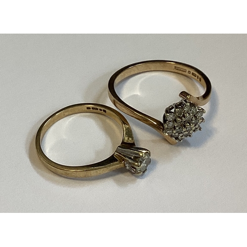 813 - Two 9 carat diamond set rings in claw setting. Approx. 4 grams. Est. £50 - £80.