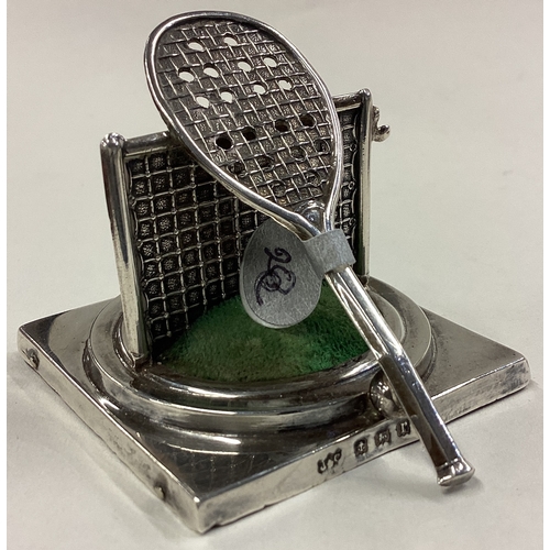 1 - An unusual novelty silver pin cushion in the form of a tennis racket on rectangular base. Birmingham... 