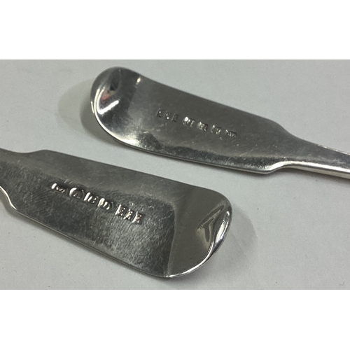 230 - ABERDEEN: A pair of 19th Century Scottish silver fiddle pattern tablespoons. Circa 1830. By William ... 