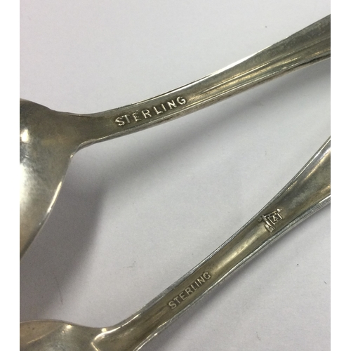 294 - Two American silver christening spoons with horse and ram decorated terminals. Approx. 30 grams. Est... 