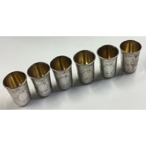 357 - A set of six Judaica silver stackable kiddush beakers. Marked to bases. Approx. 87 grams. Est. £100 ... 