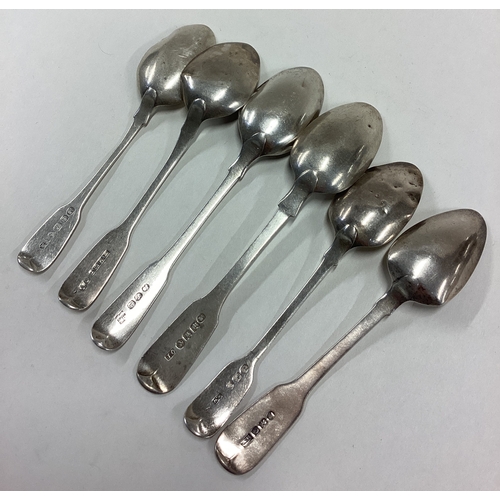 388 - A collection of silver fiddle pattern teaspoons. Various dates and makers. Approx. 91 grams. Est. £4... 