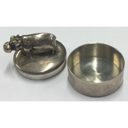 395 - A novelty silver christening pill box with lift-off cover cast with a hippo. Marked to base. Approx.... 