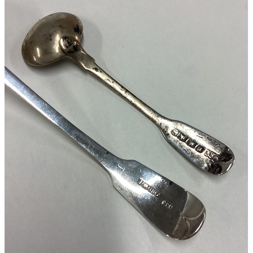 442 - EXETER: A silver fiddle pattern cream ladle together with a salt spoon. Approx. 26 grams. Est. £20 -... 