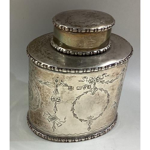 472 - CHESTER: A silver tea caddy with swag decoration. 1909. By George Nathan & Ridley Hayes. Approx. 99 ... 