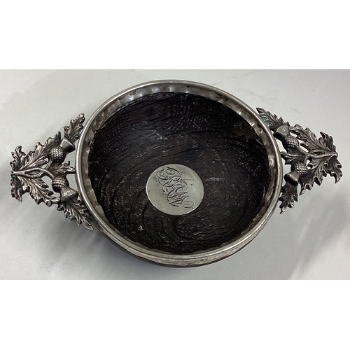 498 - A Scottish George III silver mounted quaich cast with thistles. Circa 1790. Approx. 47 grams of gros... 