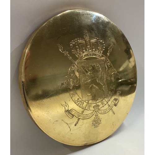 655 - A large 19th Century Continental silver gilt wax seal box with central armorial. Approx. 611 grams. ... 