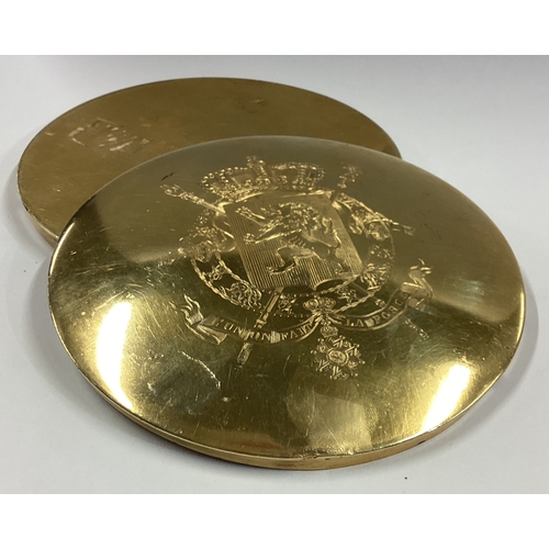 655 - A large 19th Century Continental silver gilt wax seal box with central armorial. Approx. 611 grams. ... 