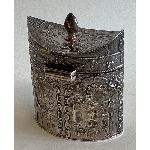 779 - A good shaped silver tea caddy decorated with figures. Sheffield. By SB Ltd. Approx. 89 grams. Est. ... 