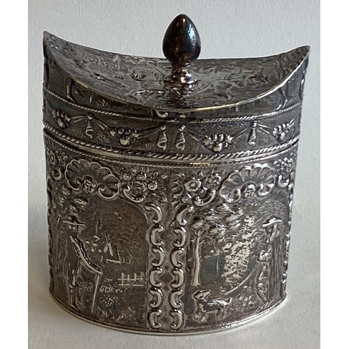 779 - A good shaped silver tea caddy decorated with figures. Sheffield. By SB Ltd. Approx. 89 grams. Est. ... 