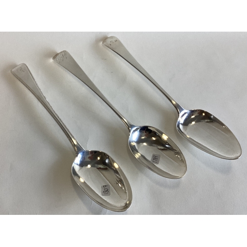 794 - A group of three Georgian silver tablespoons. Various dates and makers. Approx. 178 grams. Est. £50 ... 