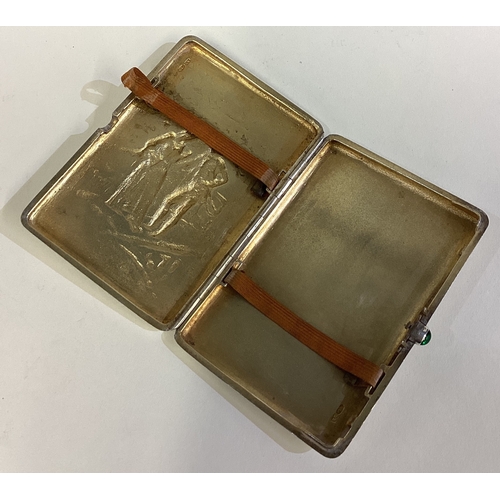 800 - A good quality heavy Russian silver and silver gilt cigarette case chased with romantic scene. Punch... 