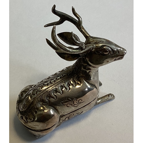 803 - A Continental silver box in the form of a stag with engraved decoration. Approx. 23 grams. Est. £20 ... 