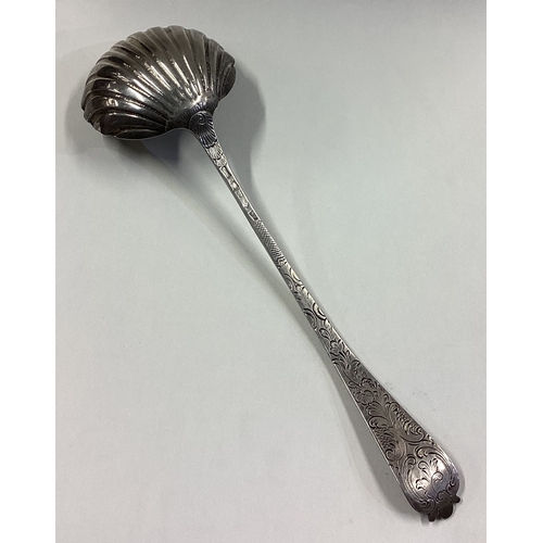 104 - An 18th Century silver bottom marked soup ladle. Approx. 153 grams. Est. £200 - £300.