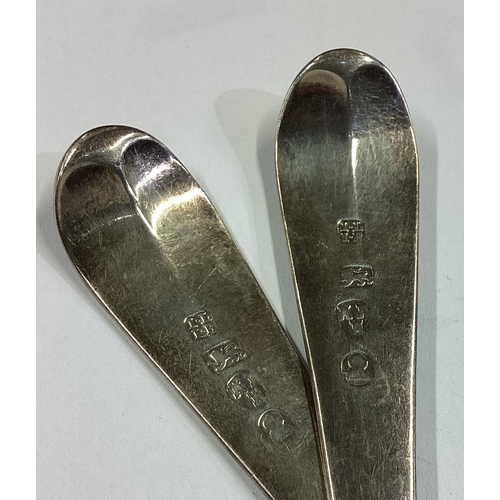 113 - NEWCASTLE: A fine pair of 18th Century silver tablespoons with bright-cut decoration. Circa 1790. By... 