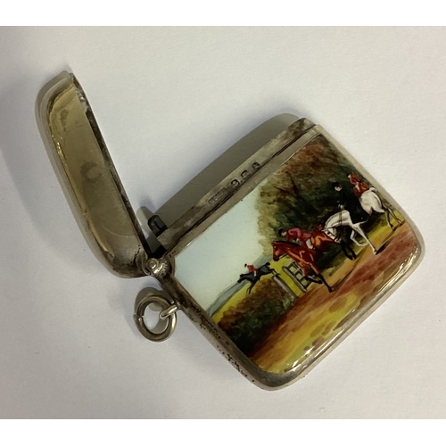 172 - OF EQUINE INTEREST: A novelty silver and enamelled vesta case. Birmingham 1908. By M Bros. Approx. 3... 