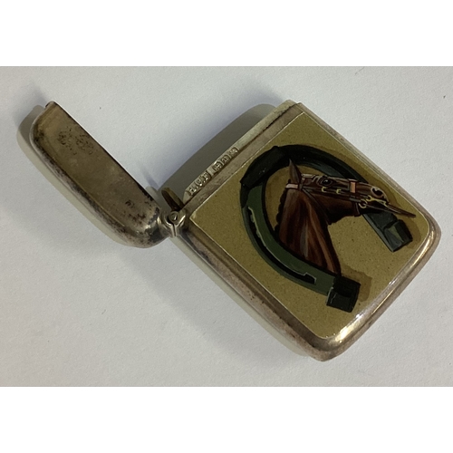 173 - A novelty Victorian silver and enamelled vesta case depicting a horse. Birmingham 1894. By HCF. Appr... 