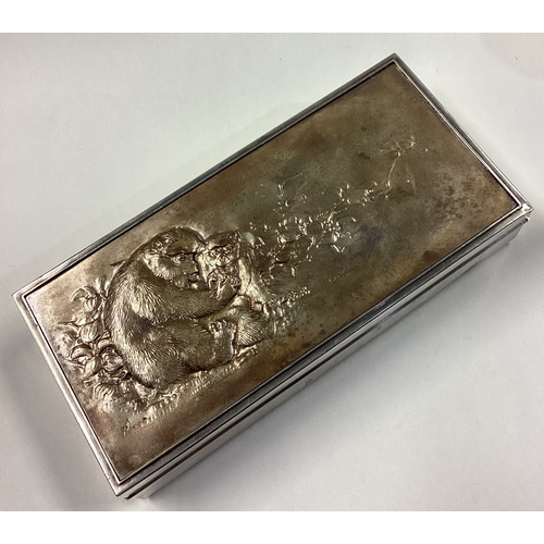 212 - A rare and impressive Japanese silver cigar box embossed with scene of monkeys. Marked 950 standard.... 