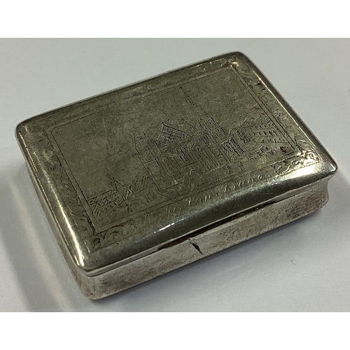 242 - A silver castle top snuff box with engraved scene to front and reverse. Approx. 20 grams. Est. £80 -... 