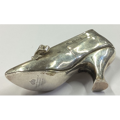 252 - A rare heavy Victorian silver model of a high heeled shoe with bow. London 1890. Approx. 79 grams. E... 