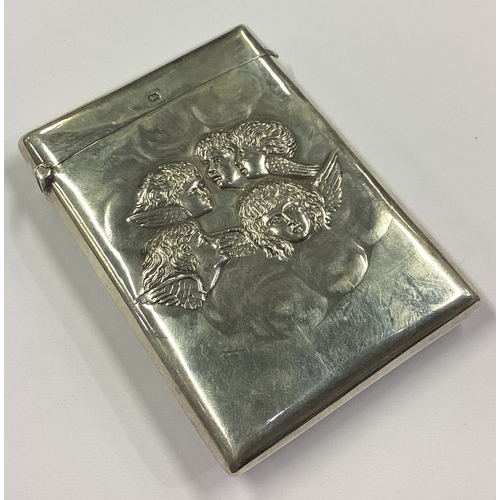 267 - A silver card case embossed with cherubs to both sides. Sheffield 1904. By Walker & Hall. Approx. 65... 