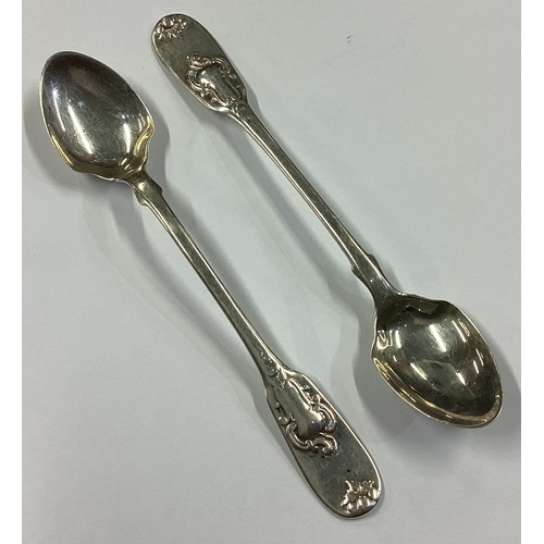 373 - A rare pair of Victorian silver grapefruit spoons decorated with castle crests. London 1846. Approx.... 