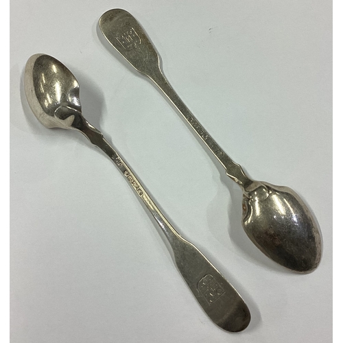 373 - A rare pair of Victorian silver grapefruit spoons decorated with castle crests. London 1846. Approx.... 