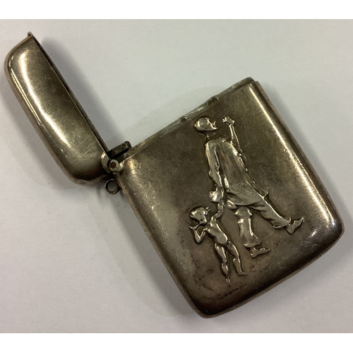 381 - An Art Nouveau silver vesta case chased with father and son. Approx. 19 grams. Est. £40 - £60.