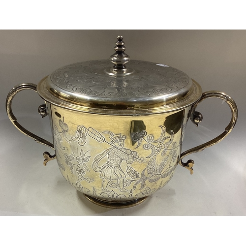 405 - A fine and rare Chinoiserie silver cup and cover. London 1938. By C J Vander. Approx. 1064 grams. Es... 