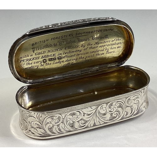 410 - A 19th Century Victorian silver table snuff box with engraved decoration. Birmingham 1852. By Hillia... 