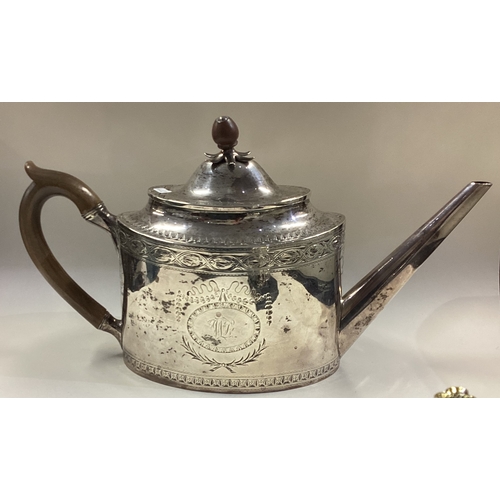 412 - EDINBURGH: A large and oversized 18th Century George III Scottish silver teapot with bright-cut deco... 