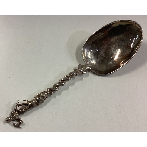 480 - An 18th Century Scandinavian silver spoon decorated with fine original engraving. Maker's mark only ... 