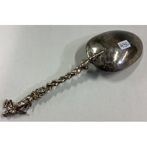 480 - An 18th Century Scandinavian silver spoon decorated with fine original engraving. Maker's mark only ... 