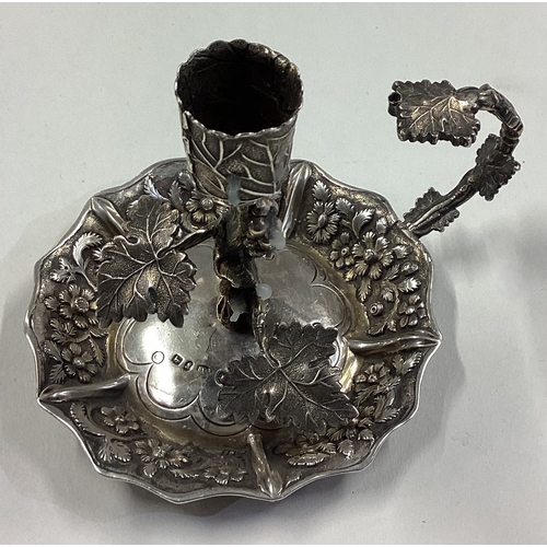 525 - A Naturalistic Victorian silver chamberstick. Birmingham 1848. By Joseph Wilmore. Approx. 86 grams. ... 