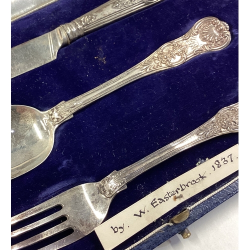 527 - A fine cased silver King's pattern three-piece christening cutlery set. 1837. By E Eastbrook. Approx... 