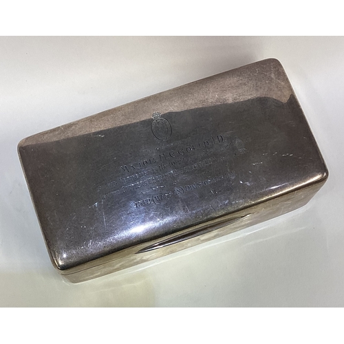 568 - A large rectangular silver hinged top cigarette box. Birmingham. By RP. Approx. Approx. 732 grams. E... 