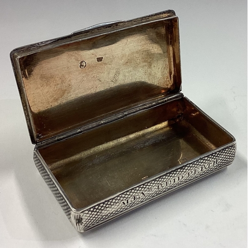 607 - A 19th Century Russian silver and Niello snuff box with engraved decoration of buildings and knight ... 