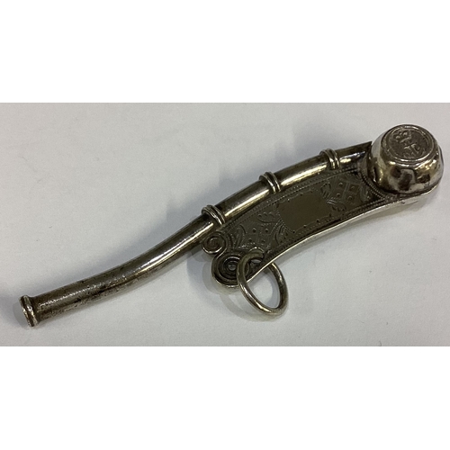 648 - An unusual Victorian silver Bosin's whistle with ring mount. Birmingham. Approx. 16 grams. Est. £100... 