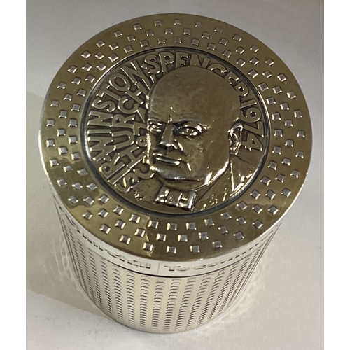 680 - A good quality silver gilt canister with Winston Churchill decoration. London. Approx. 269 grams. Es... 